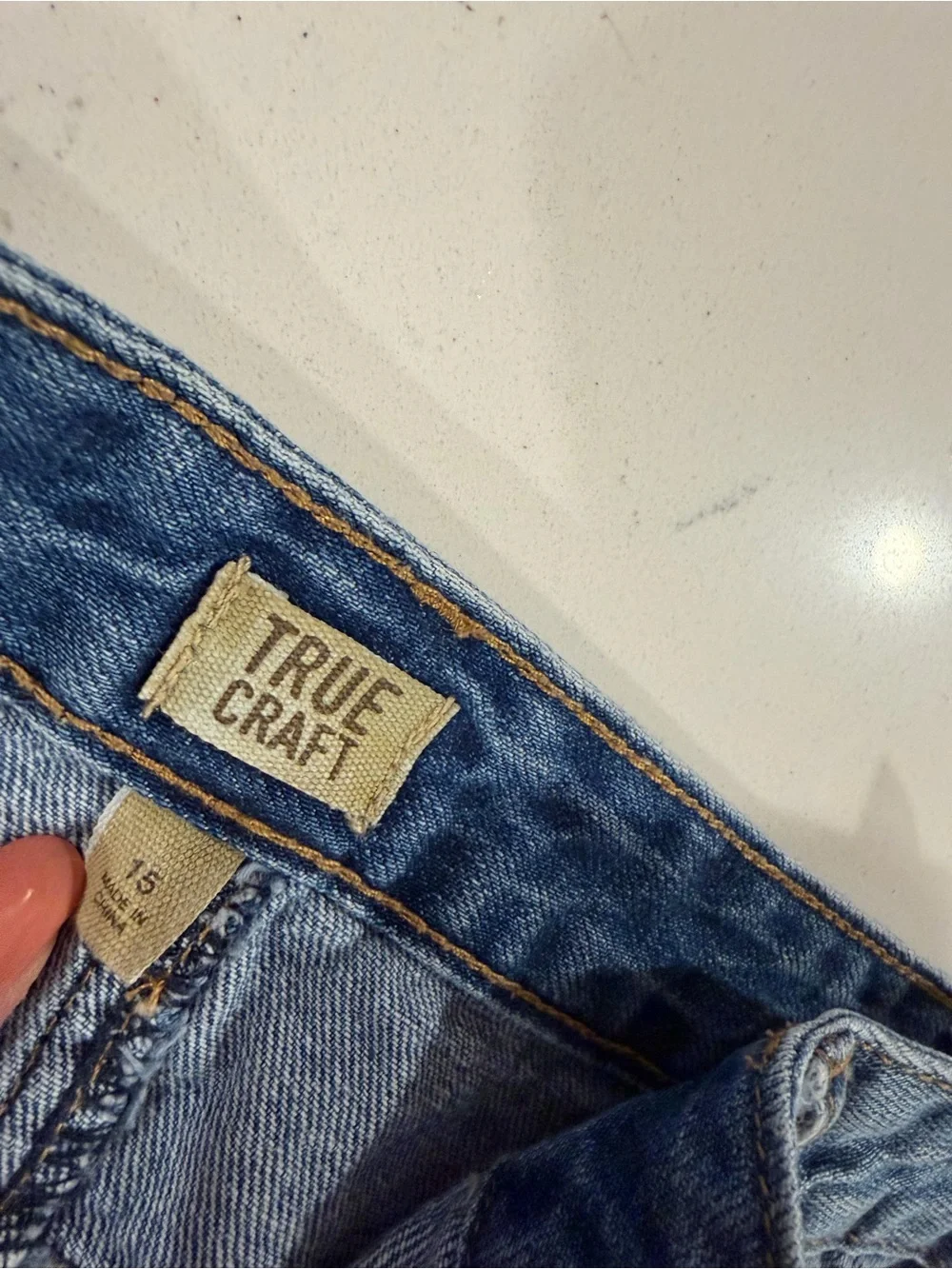 True Craft Two-Tone Light and Medium Blue Distressed Denim Mini Skirt